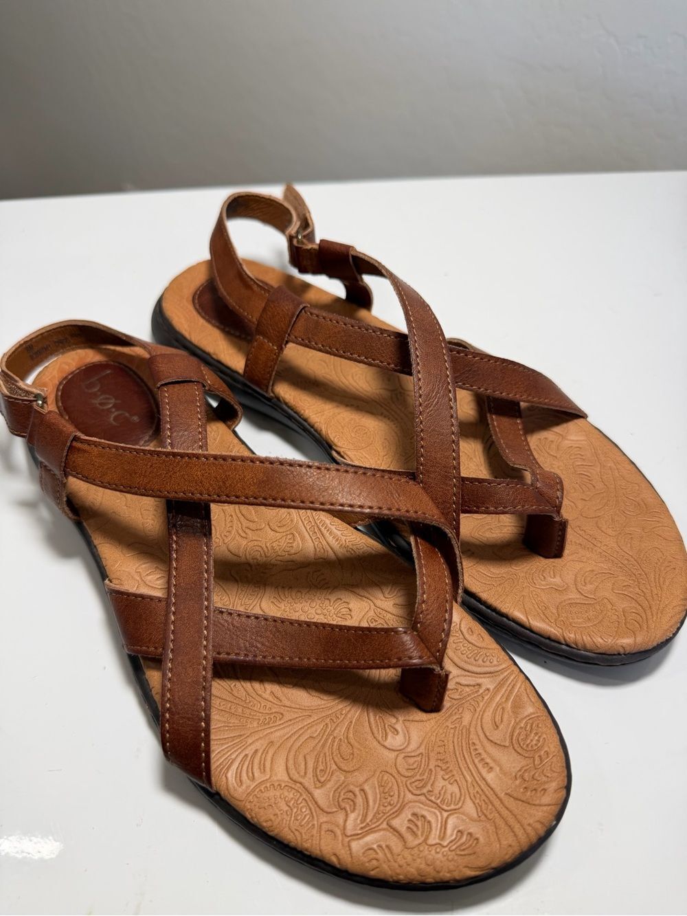 b.o.c. Born Concept Brown Leather Strappy Toe-Ring Ankle Strap Sandals 8 - Picture 4 of 6